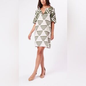 Emerson Fry Olive & Cream Geometric Shift Dress